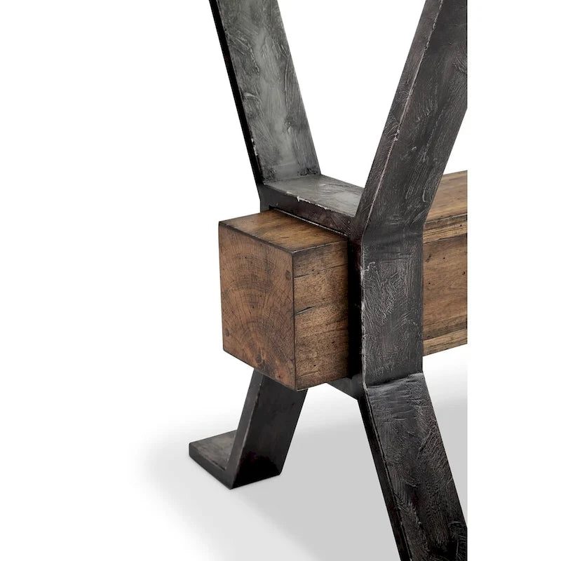 Table basse rectangulaire en bois recyclé industriel et verre