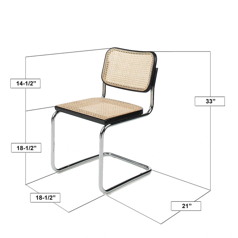 Chaise de salle à manger en cannage, chrome et noir