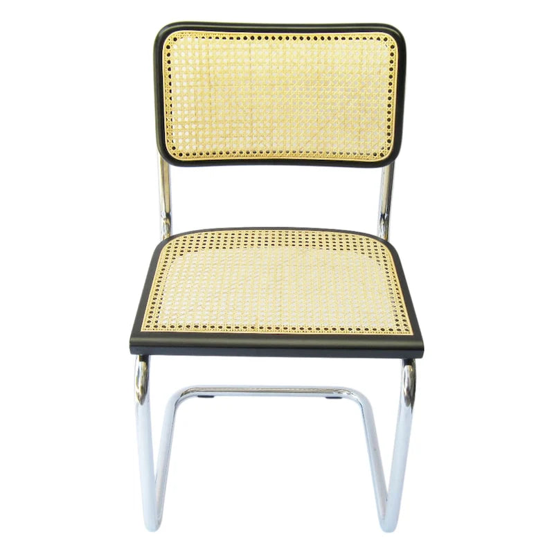 Chaise de salle à manger en cannage, chrome et noir