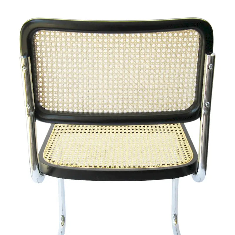 Chaise de salle à manger en cannage, chrome et noir