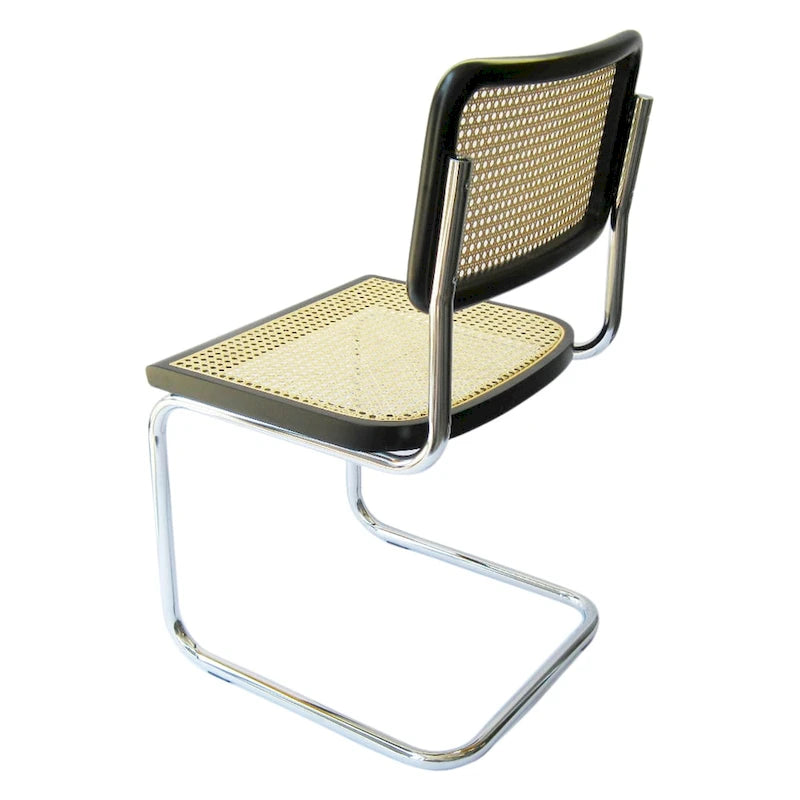 Chaise de salle à manger en cannage, chrome et noir