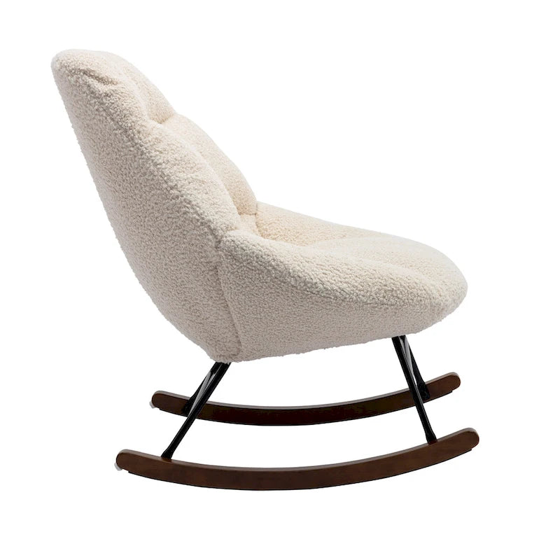 Fauteuil à bascule capitonné en tissu bouclé