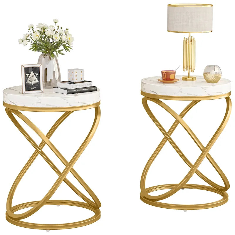 19-Inch Modern Round End Side Table with Metal Farme for Sofa Side Living Room Bedroom