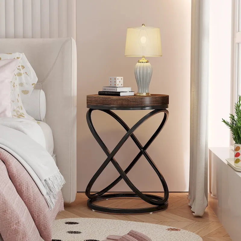 19-Inch Modern Round End Side Table with Metal Farme for Sofa Side Living Room Bedroom