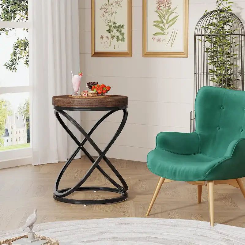 19-Inch Modern Round End Side Table with Metal Farme for Sofa Side Living Room Bedroom