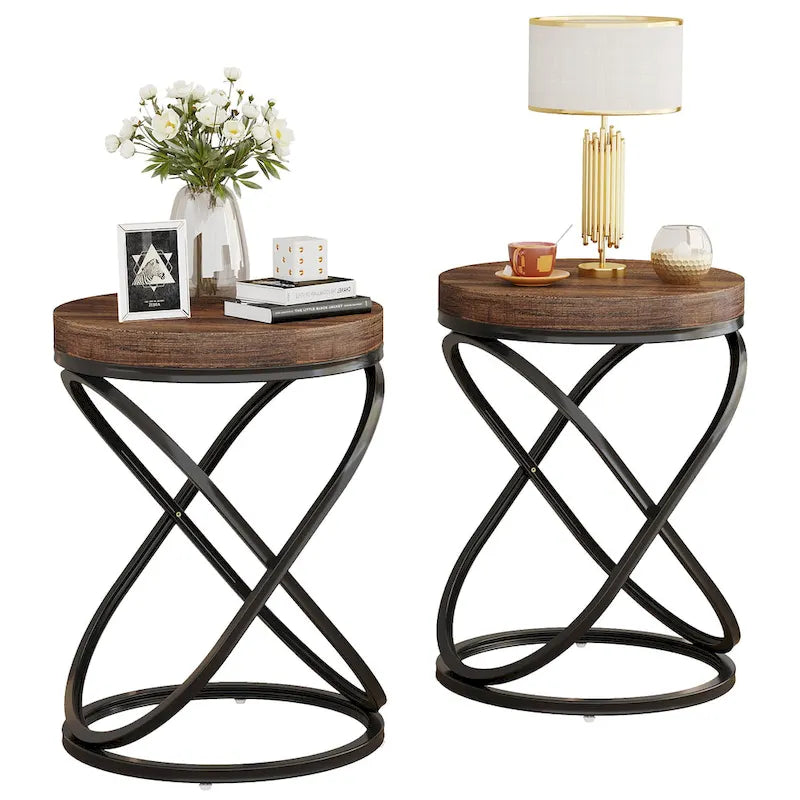 19-Inch Modern Round End Side Table with Metal Farme for Sofa Side Living Room Bedroom