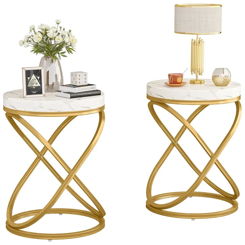 19-Inch Modern Round End Side Table with Metal Farme for Sofa Side Living Room Bedroom