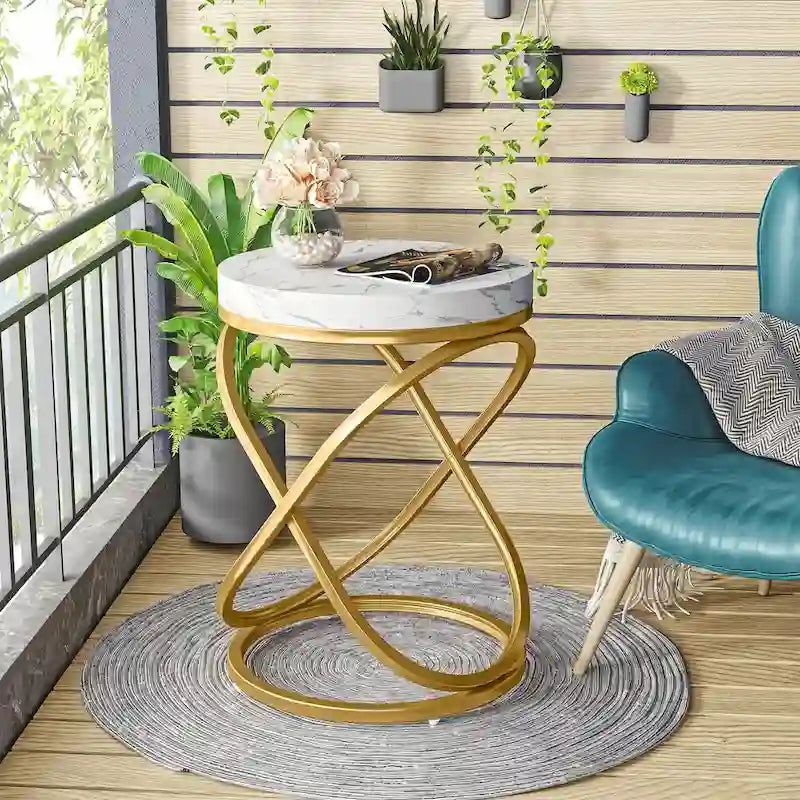 19-Inch Modern Round End Side Table with Metal Farme for Sofa Side Living Room Bedroom