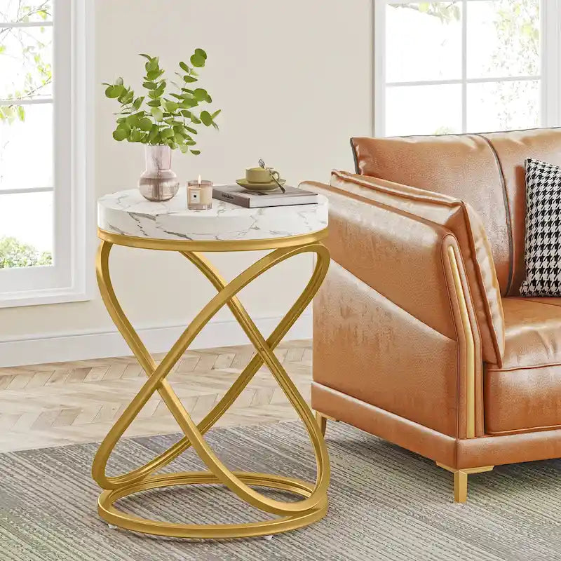 19-Inch Modern Round End Side Table with Metal Farme for Sofa Side Living Room Bedroom