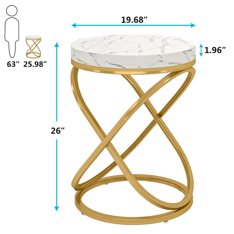 19-Inch Modern Round End Side Table with Metal Farme for Sofa Side Living Room Bedroom