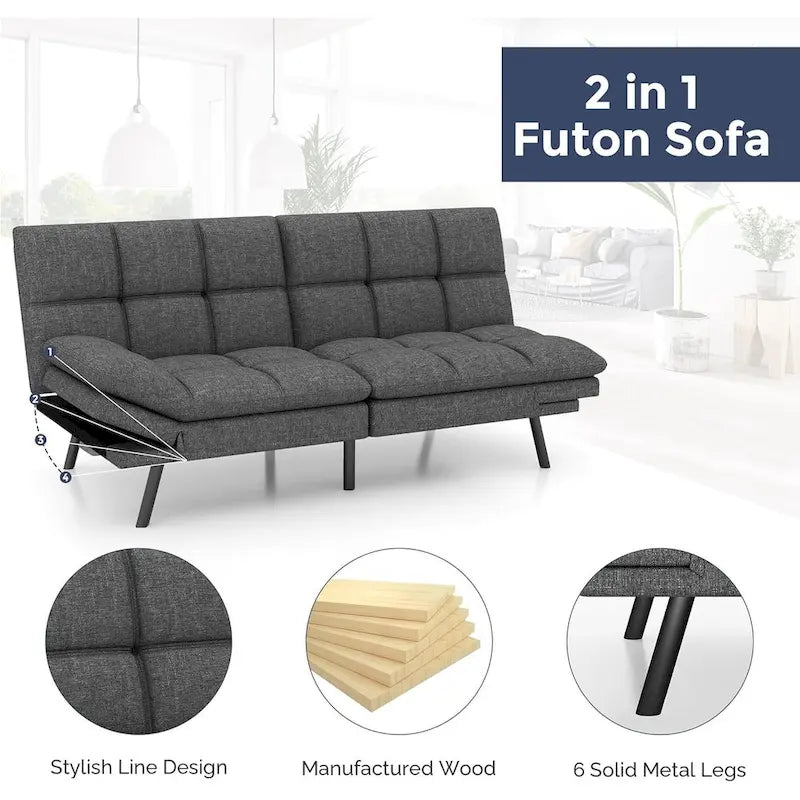 Futon moderne en mousse à mémoire de forme avec accoudoirs réglables