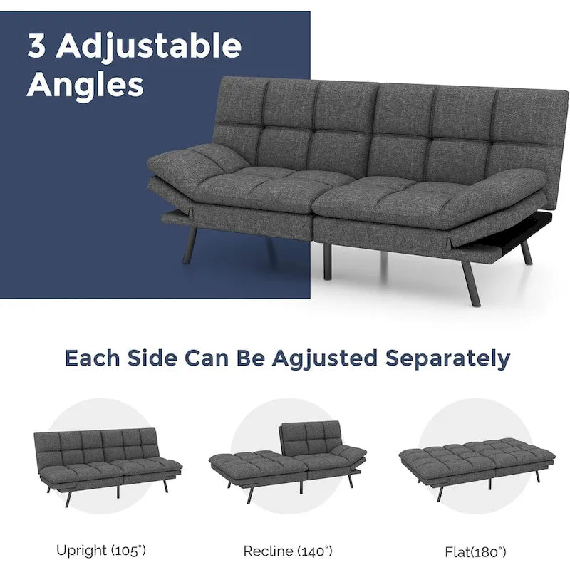 Futon moderne en mousse à mémoire de forme avec accoudoirs réglables