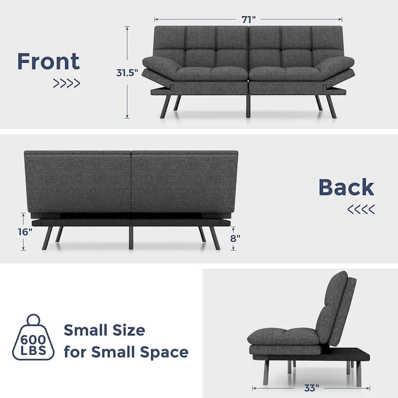 Futon moderne en mousse à mémoire de forme avec accoudoirs réglables