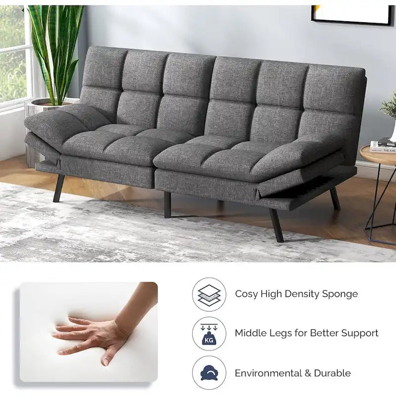 Futon moderne en mousse à mémoire de forme avec accoudoirs réglables