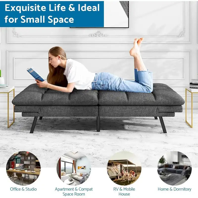 Futon moderne en mousse à mémoire de forme avec accoudoirs réglables