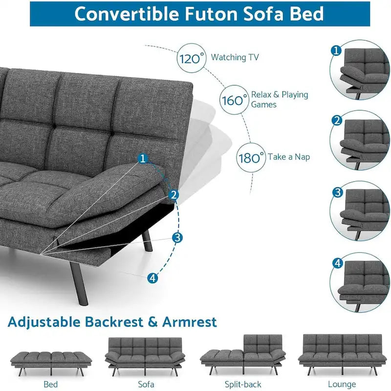 Futon moderne en mousse à mémoire de forme avec accoudoirs réglables