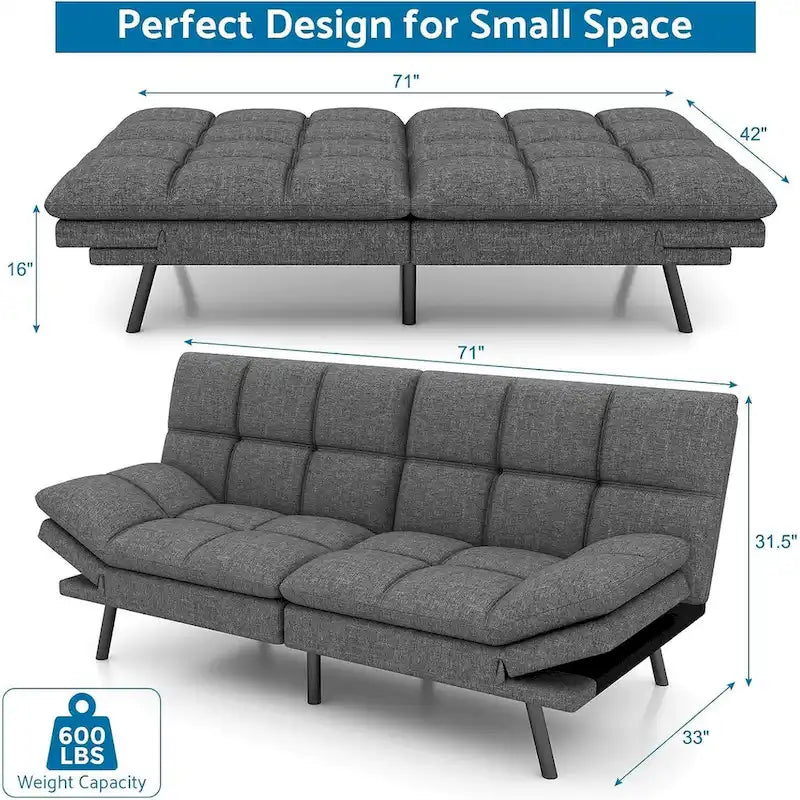 Futon moderne en mousse à mémoire de forme avec accoudoirs réglables