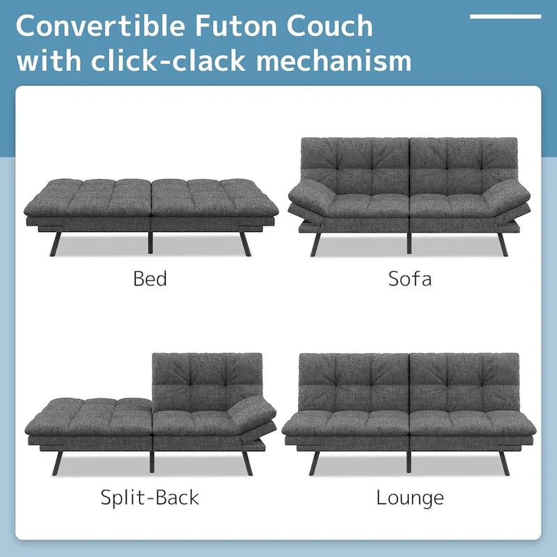 Futon moderne en mousse à mémoire de forme avec accoudoirs réglables