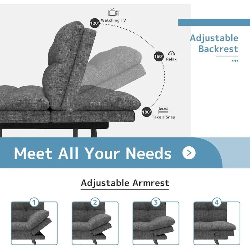 Futon moderne en mousse à mémoire de forme avec accoudoirs réglables