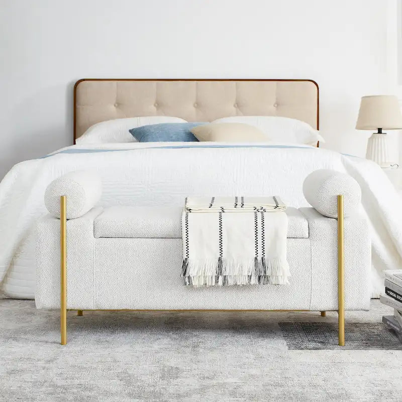 Banc de rangement en velours rembourré