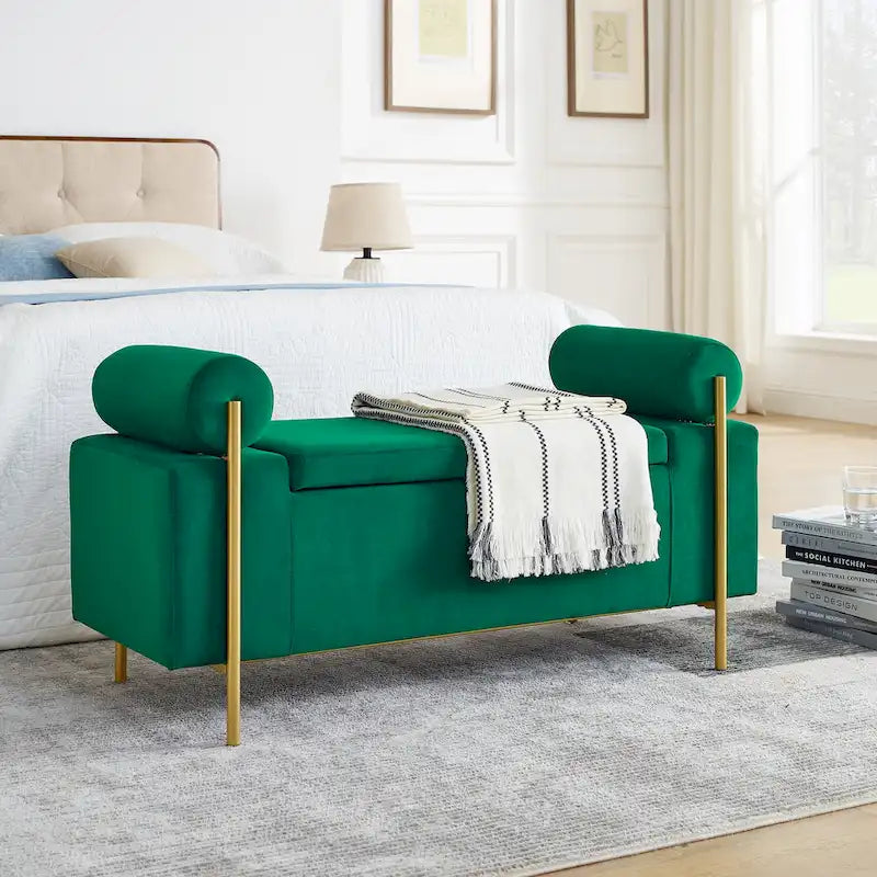 Banc de rangement en velours rembourré