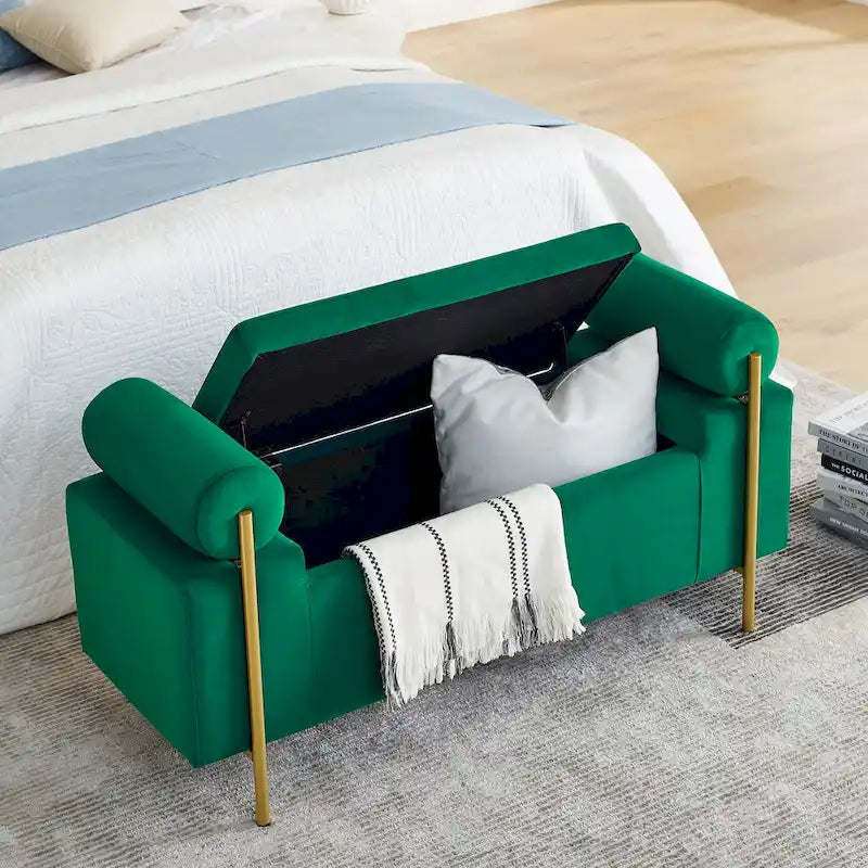 Banc de rangement en velours rembourré
