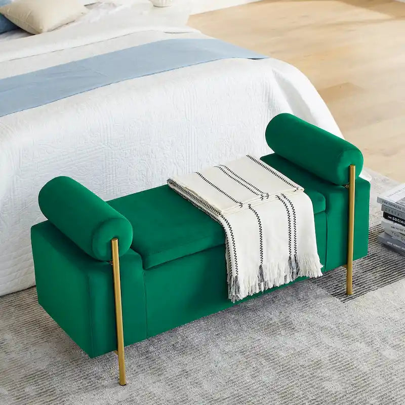 Banc de rangement en velours rembourré