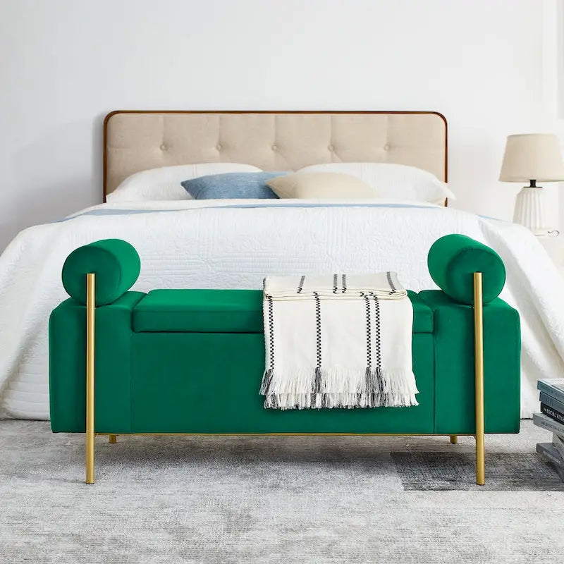 Banc de rangement en velours rembourré