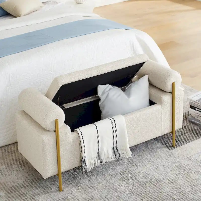 Banc de rangement en velours rembourré