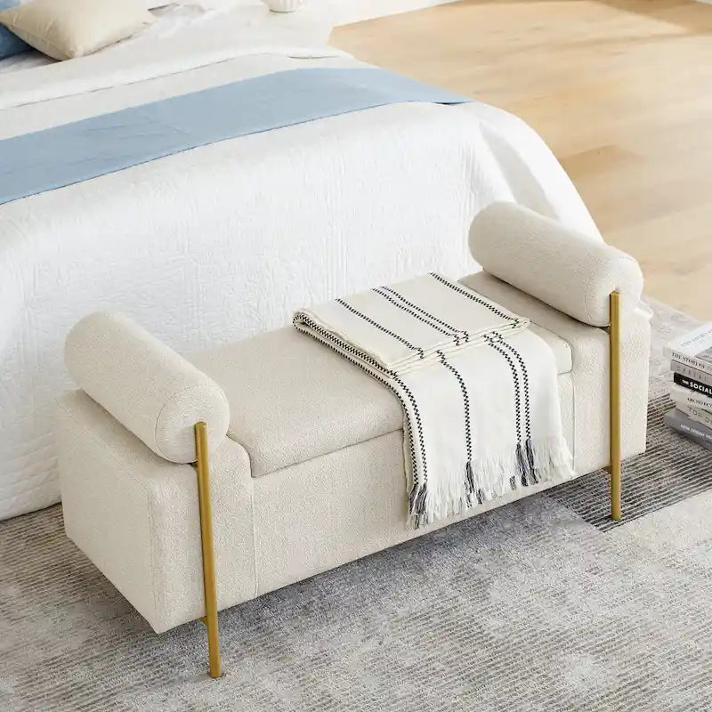 Banc de rangement en velours rembourré