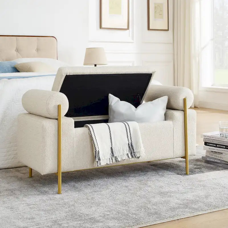 Banc de rangement en velours rembourré