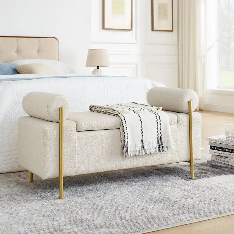Banc de rangement en velours rembourré