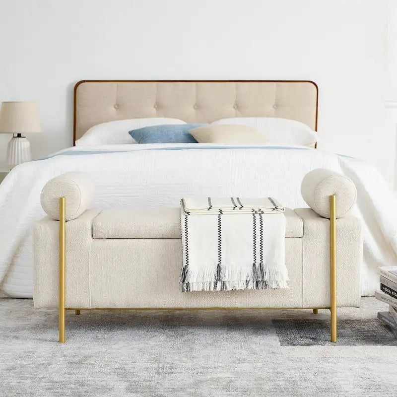 Banc de rangement en velours rembourré