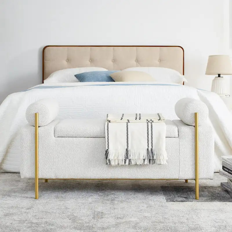 Banc de rangement en velours rembourré
