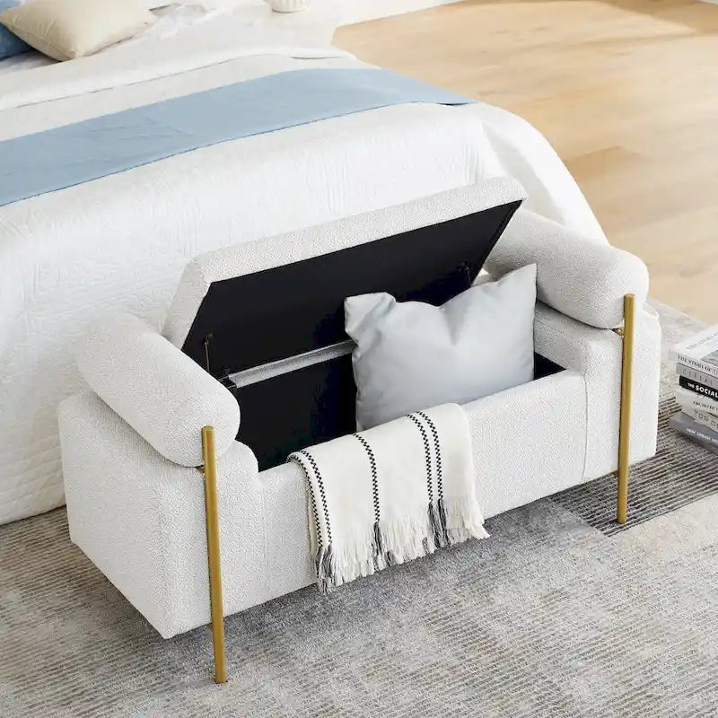 Banc de rangement en velours rembourré