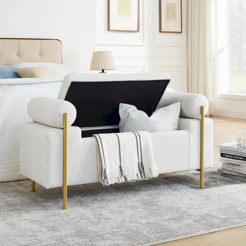 Banc de rangement en velours rembourré