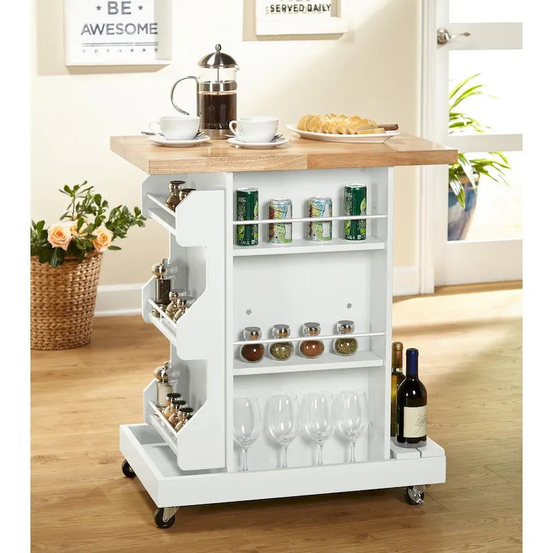 Chariot de cuisine roulant avec rangement pour bouteilles de vin
