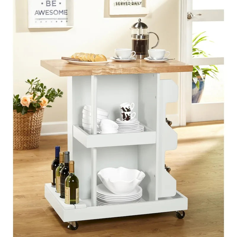 Chariot de cuisine roulant avec rangement pour bouteilles de vin