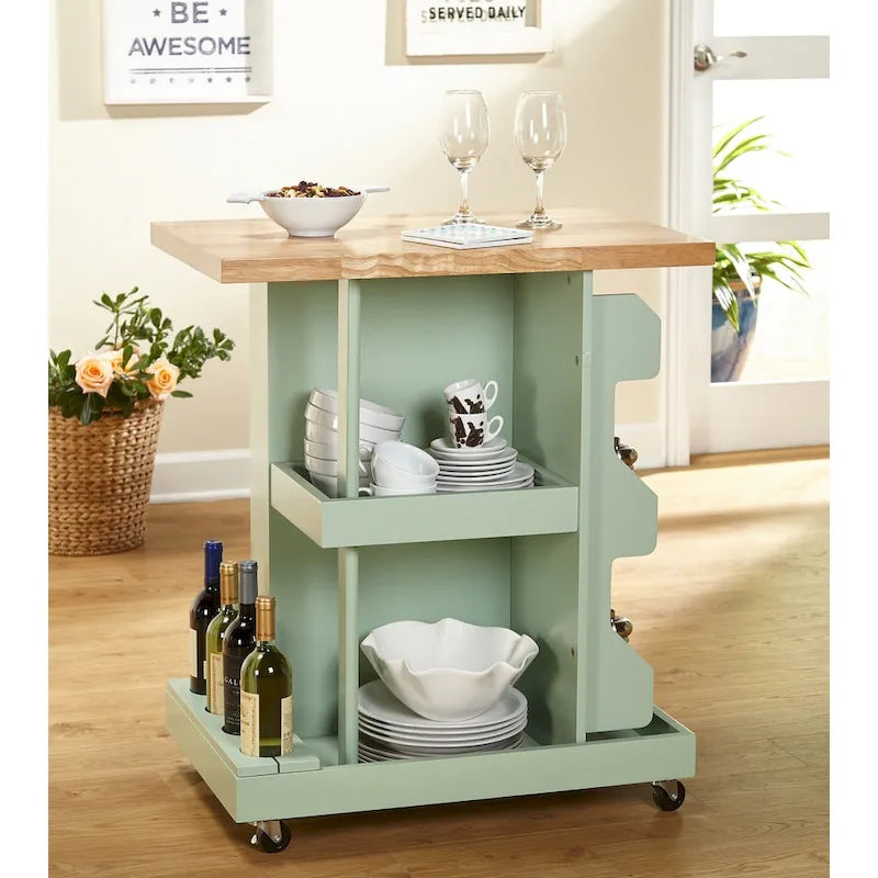 Chariot de cuisine roulant avec rangement pour bouteilles de vin