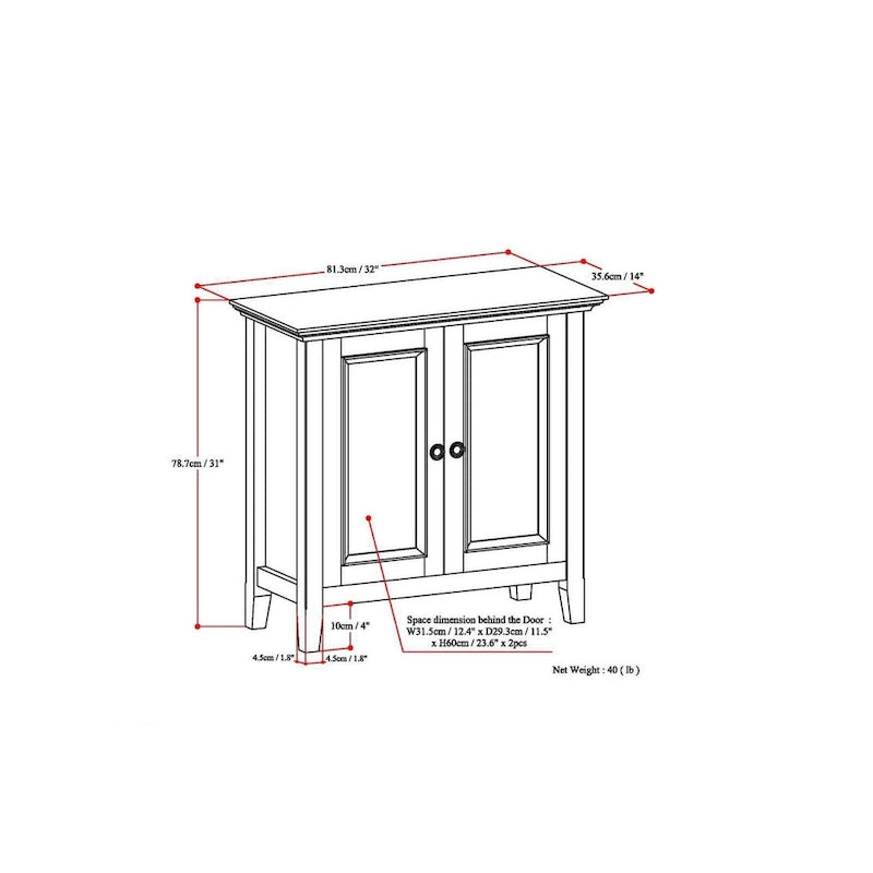 Meuble bas de rangement transitoire en bois massif 32L x 14P x 31H