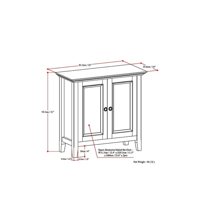 Meuble bas de rangement transitoire en bois massif 32L x 14P x 31H