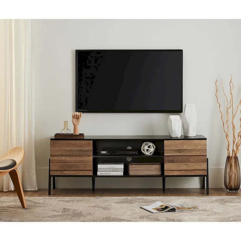 Meuble TV Mid-Century Modern pour écran plat jusqu'à 65", bois, 59"