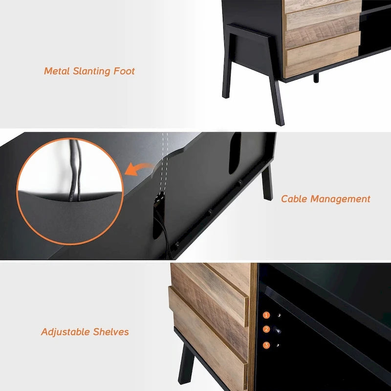 Meuble TV Mid-Century Modern pour écran plat jusqu'à 65", bois, 59"