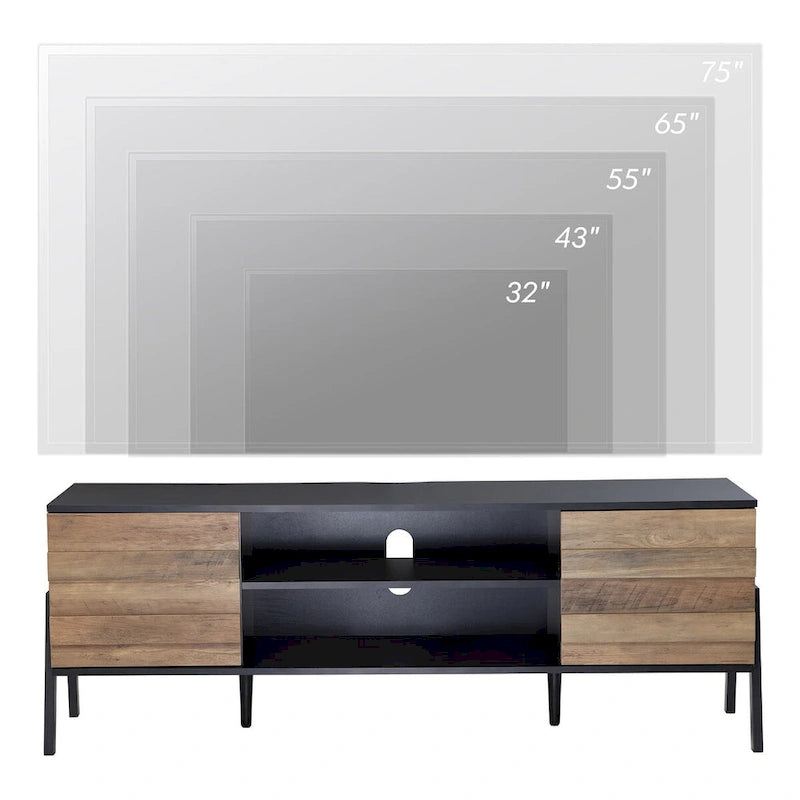 Meuble TV Mid-Century Modern pour écran plat jusqu'à 65", bois, 59"