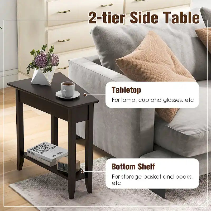 2-Tier End Table Irregular Narrow Sofa Side Nightstand