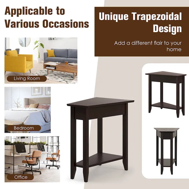 2-Tier End Table Irregular Narrow Sofa Side Nightstand