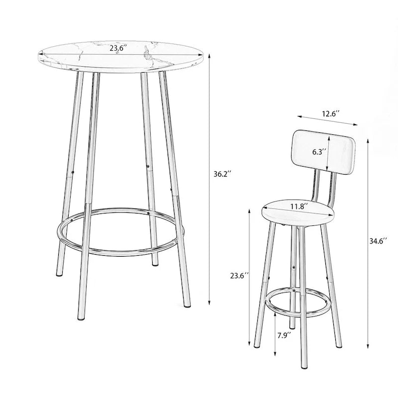 Table de bar avec 2 tabourets pliables et cloison, 61x61x90 cm