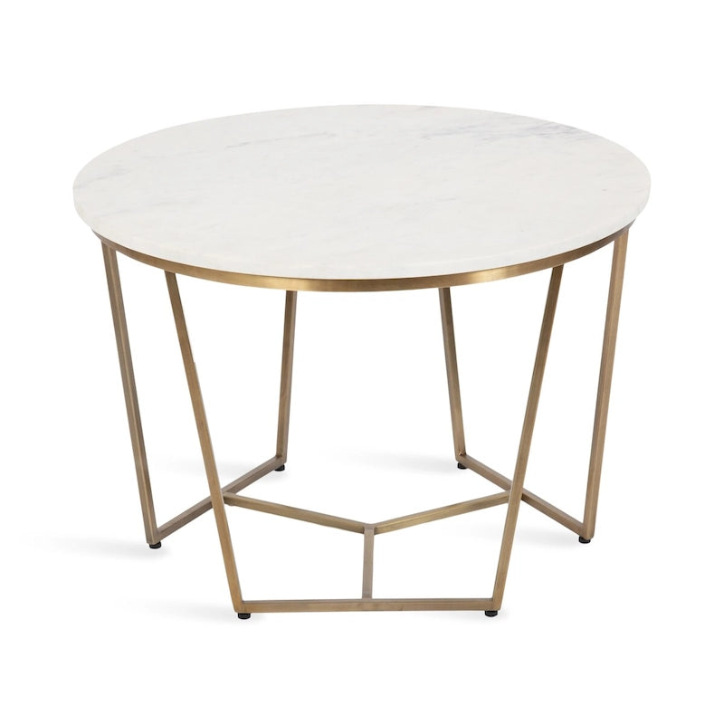 Round Wood and Metal Coffee Table, Walnut & Gold, 28"