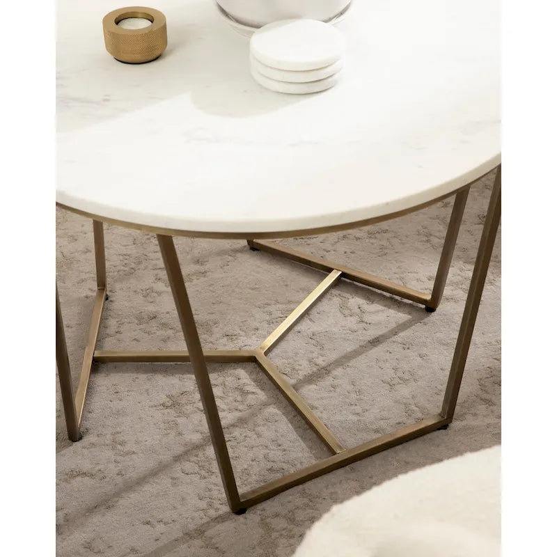 Table Basse Ronde en Bois et Métal, Noyer et Doré, 71 cm