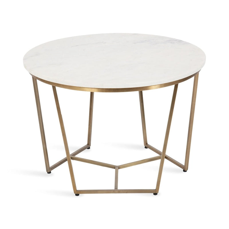 Table Basse Ronde en Bois et Métal, Noyer et Doré, 71 cm